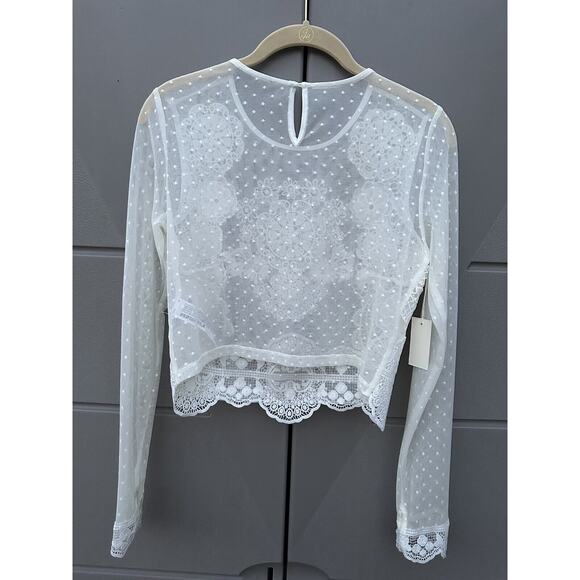 FOREVER 21 IVORY SHEER LACE CROCHET CASUAL TOP SZ Medium Coquette Festival - Picture 10 of 16